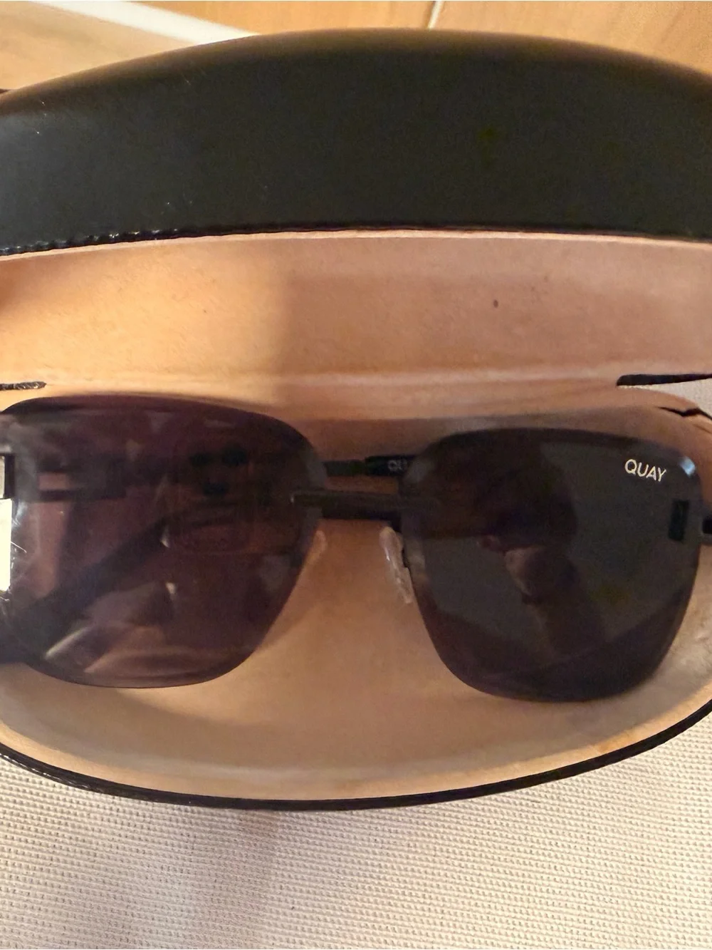 Quay Australia Rimless Sunglasses in Black with Smoke Lenses